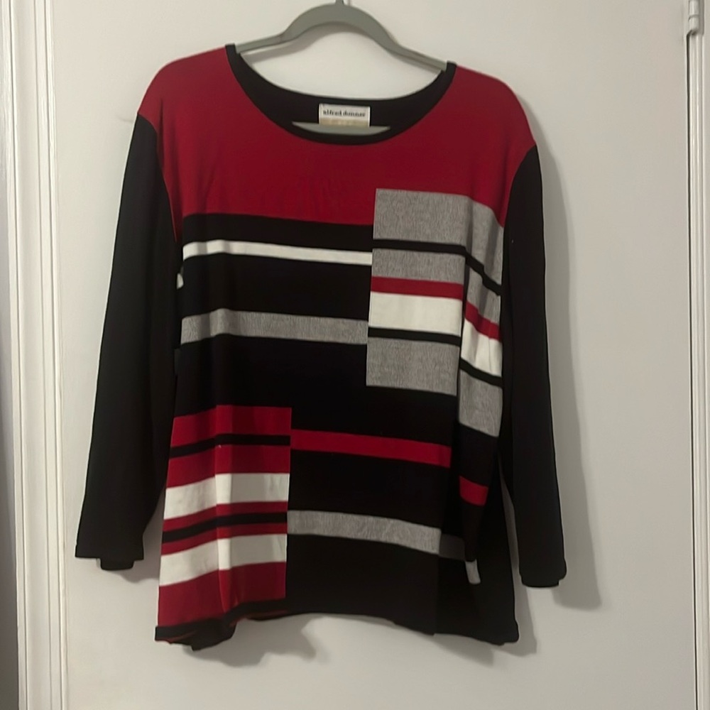 Alfred Dunner Sweater Cardigan Colorblock Black Red White Women's Size XL